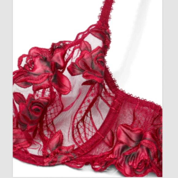 Victoria's Secret Very Sexy Red Rose Embroidery Unlined Demi Bra 36B Thong M Set - Picture 3 of 16
